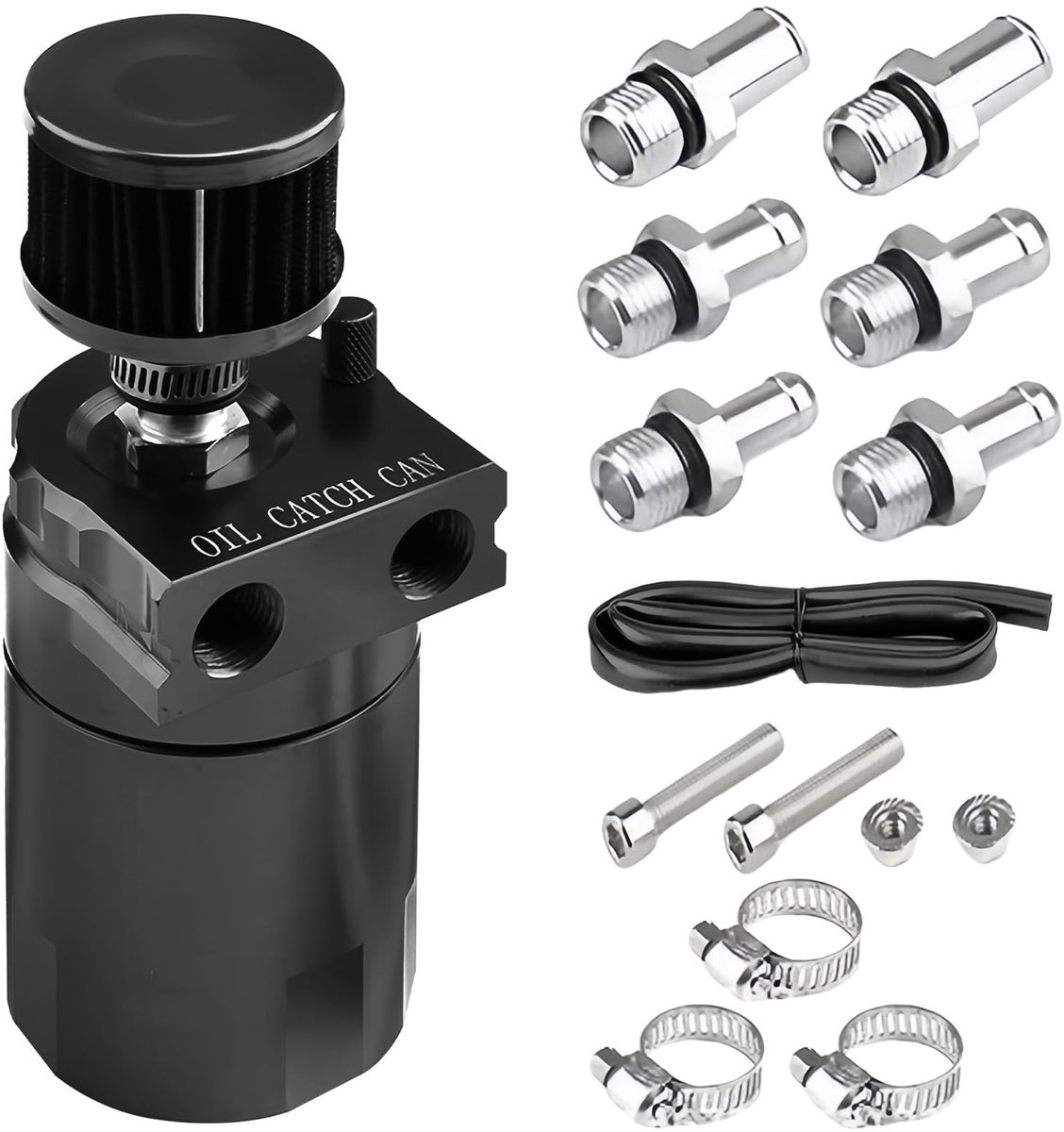 Dailygoods- Olieopvangbak met luchtfilter - Aluminium Olieopvangbak - Oliereservoir met Accessoires - 300 ml Inhoud - 3/8 Inch Brandstoflijn - Lichtgewicht 0,8 kg