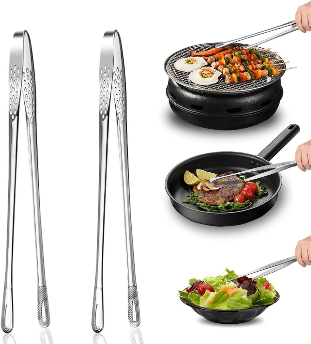 Dailygoods - Roestvrijstalen Tang, Holle Roestvrijstalen Keukentang, Hoge Temperatuur En Hittebestendigheid, 2 Stuks, Kooktang Van Roestvrij Staal Voor Het Koken, Grillen, Salade, Buffet
