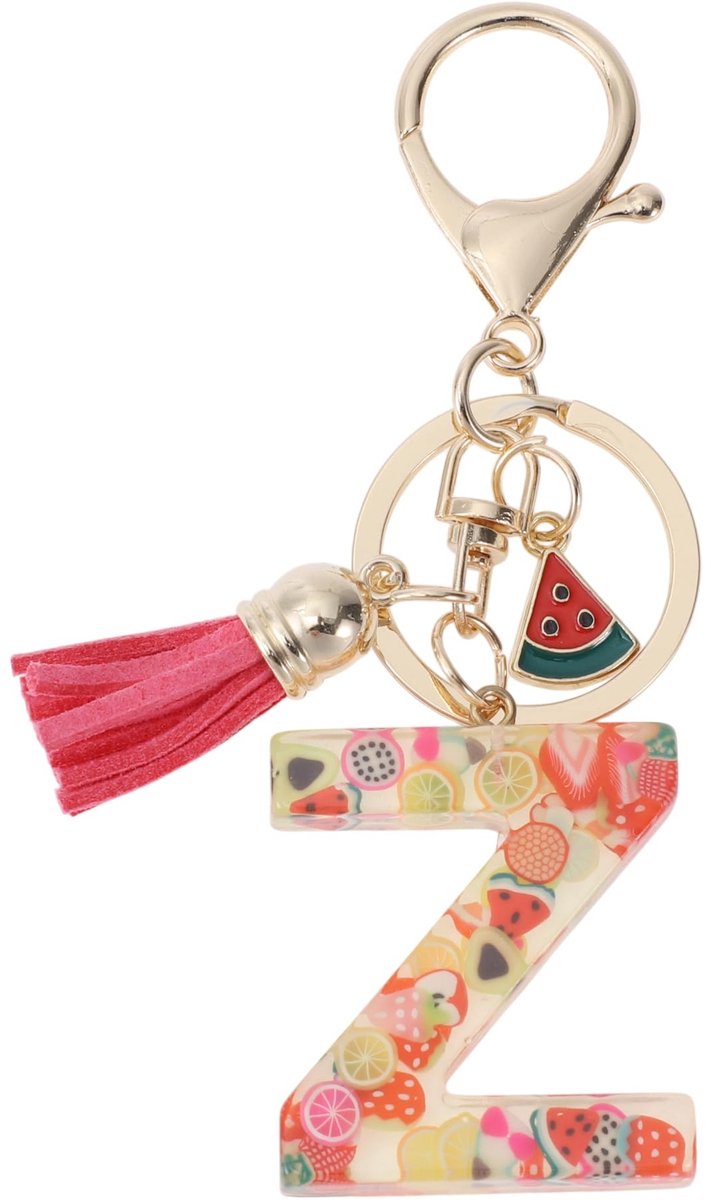 Dailygoods- Sleutelhanger met letter Z - Fruitsleutelhanger - Sleutelhanger met kwastje - Sleutelhanger voor vrouwen - Duurzaam harsmateriaal - 9,3 cm lang - Sleutelhanger Met Initialen