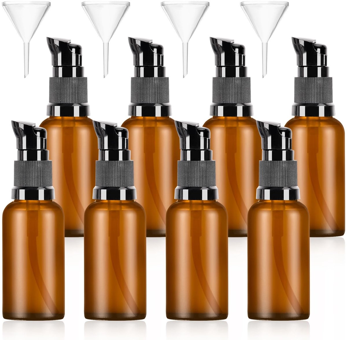Dailygoods- Pompfles 30 ml bruin glas - 8 stuks - Lotiondispenser - Pompflessen - Reizen - Hygiënische afgifte - Lekvrij ontwerp - Flesjes