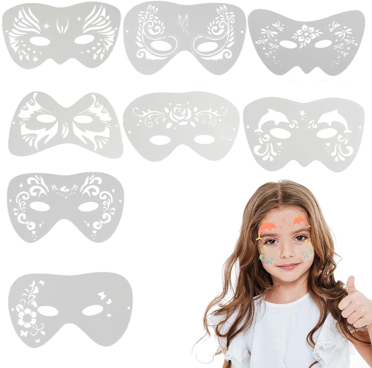 Dailygoods- Oogtattoosjablonen Set van 8 - Herbruikbare Sjablonen - Gezichtsbeschildering - Kinderschminken - Creatieve Kunst - PET Materiaal 20 x 12,5 cm - Gezichtsverf Sjablonen