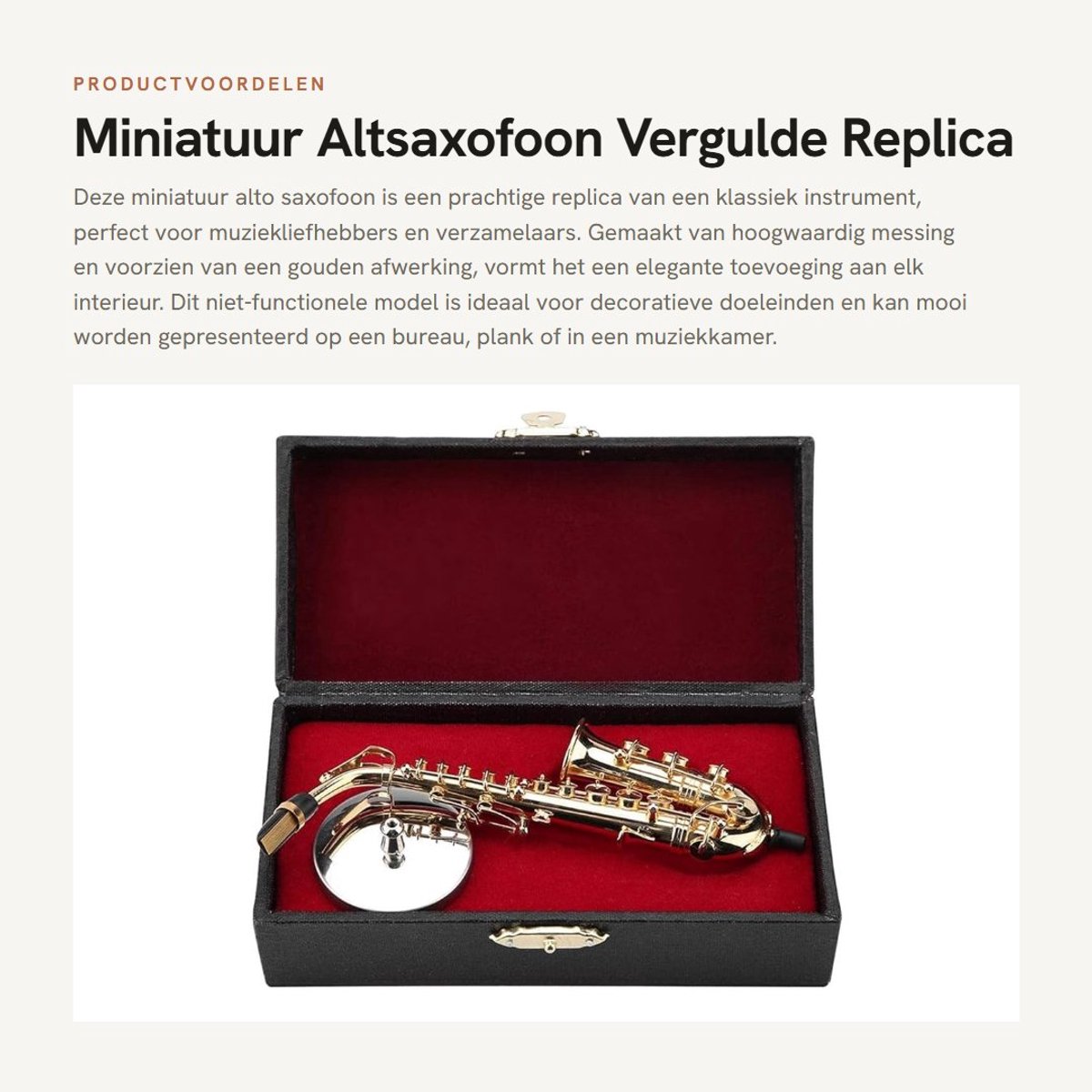 Dailygoods- Miniatuur Altsaxofoon Replica - Verguld Messing - Decoratief Model - Standaard