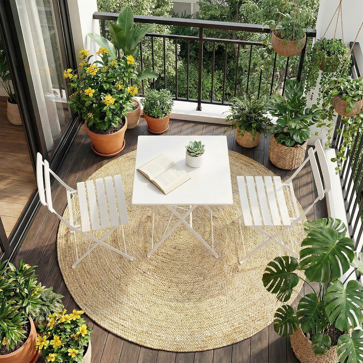 3-delige opvouwbare bistroset voor de tuin – Vierkante metalen tafel + 2 weerbestendige stoelen – Eenvoudig op te bergen – Geschikt voor balkon, terras, tuin en binnenplaats – Wit