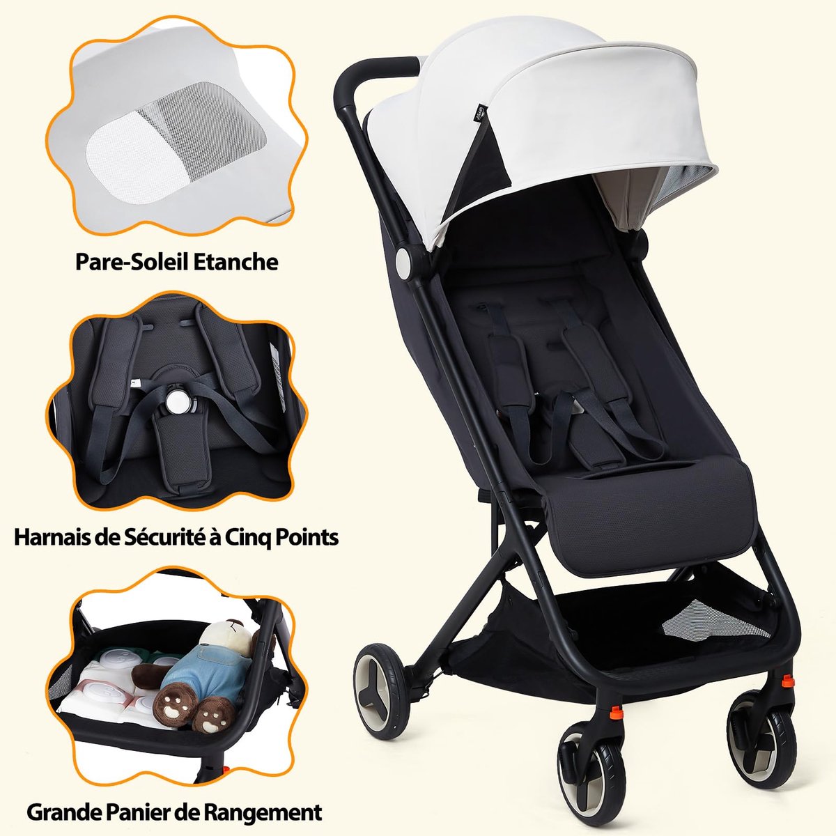 Tri-Fold Kinderwagen T20 - Compacte Opvouwbare Buggy 7,9kg met Ligfunctie - Lichtgewicht Baby Wagen voor Vliegtuig Handbagage - 0-4 Jaar tot 22kg - Grijs – foto 5