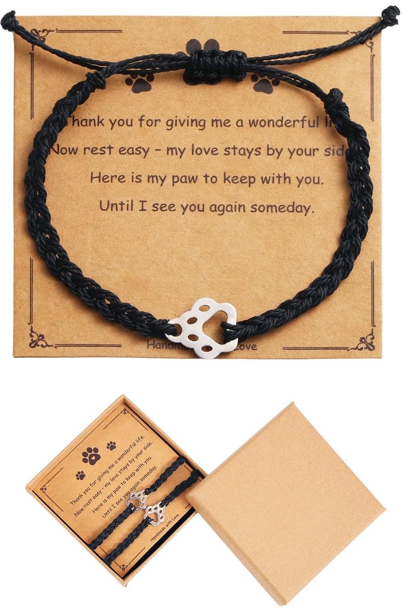 Dailygoods- Gedenkarmband 2st - Verstelbare Nylon Pootafdruk - Sympathiearmband - Herdenkingsgeschenken - Roestvrij Staal - Geschenkdoos met Kaart - Herdenkingsarmband