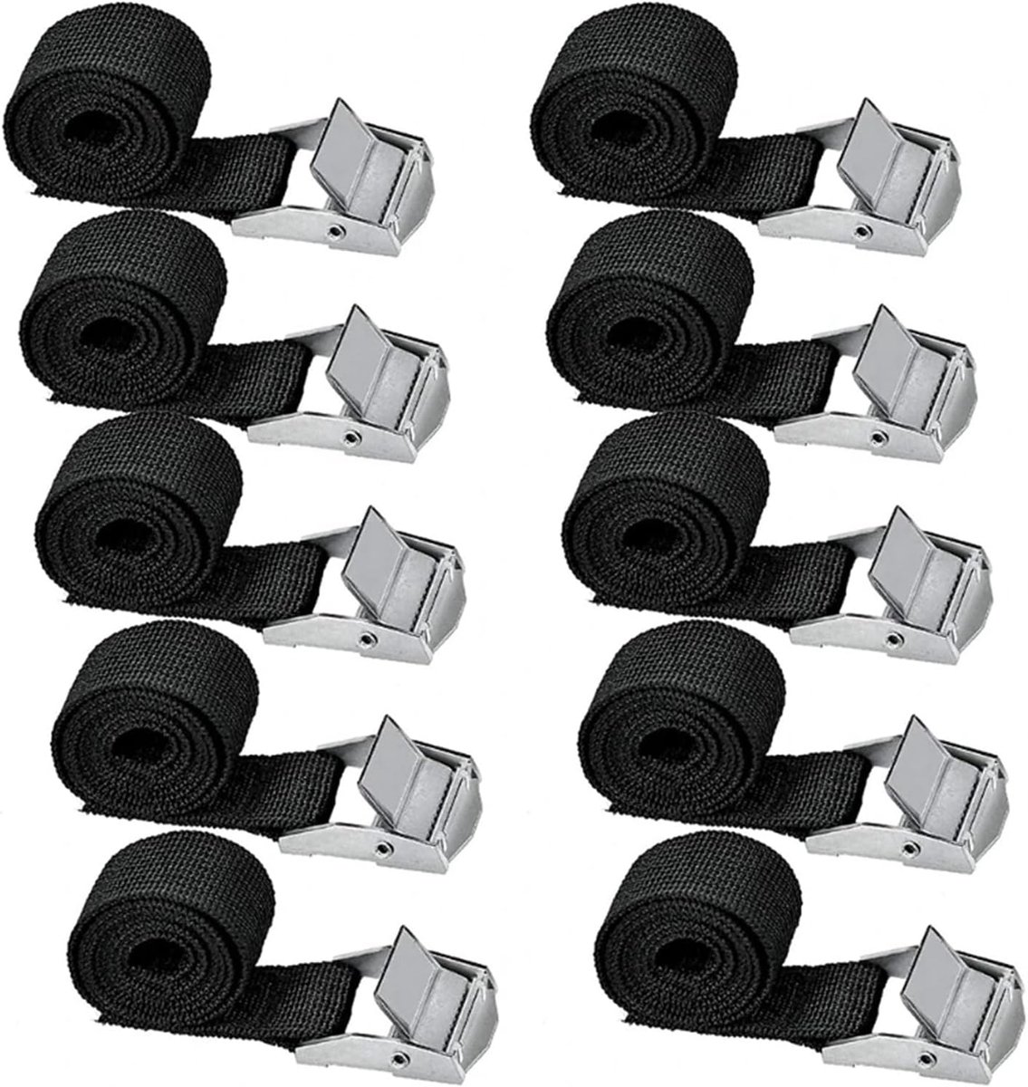 Spanbanden Set - Bevestigingsriemen Klem - Bagage Vervoer - Klemvergrendeling - 10 Stuks 65cm - Zwart