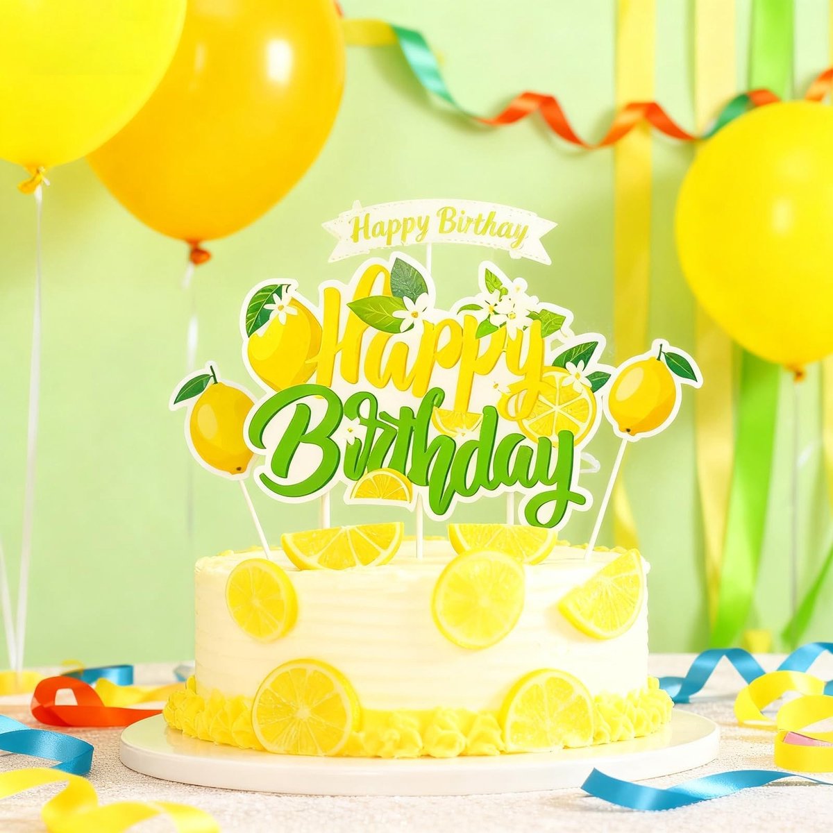 Dailygoods- Taartdecoratie 16 Stuks - Happy Birthday Decoratie - Citroen Decoraties - Voedselveilige Materialen - Milieuvriendelijk - Geschikt voor Taarten/Cupcakes - Taartversiering