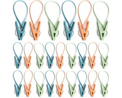 24 Stuks Plastic Wasknijpers - Kunststof Wasknijpers - Inclusief Ophangkoord - 360° Rotatie - Kleding Ophangen - Ook Te Gebruiken Als Kledinghangers met Clips, Zaksluiters, Fotoknijpers en Knutselclips - Oranje, Groen, Blauw