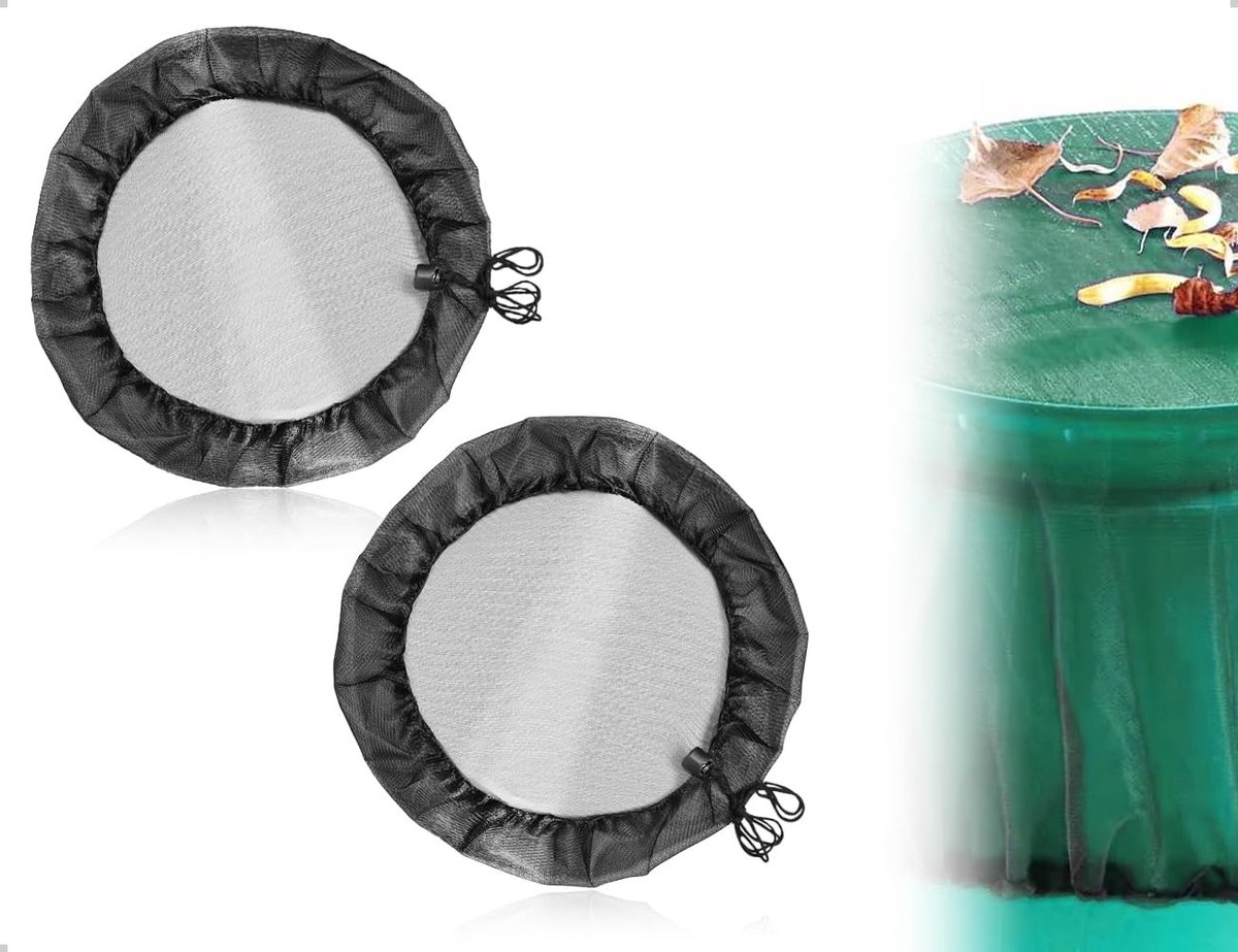 Dailygoods- Regentanknet Set van 2 - Verstelbaar Deksel met Trekkoord - Bescherming tegen Bladeren - Fijnmazige Mazen - Duurzaam Ontwerp - Regenwaterfilter