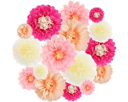 Dailygoods - BSITSSS 16 stuks papieren bloemen, papieren pompons decoraties fel gekleurd, mode papieren bloemendecoraties voor verloving, bruiloft, verjaardagsfeestje deco , babyshower feestdecoratie