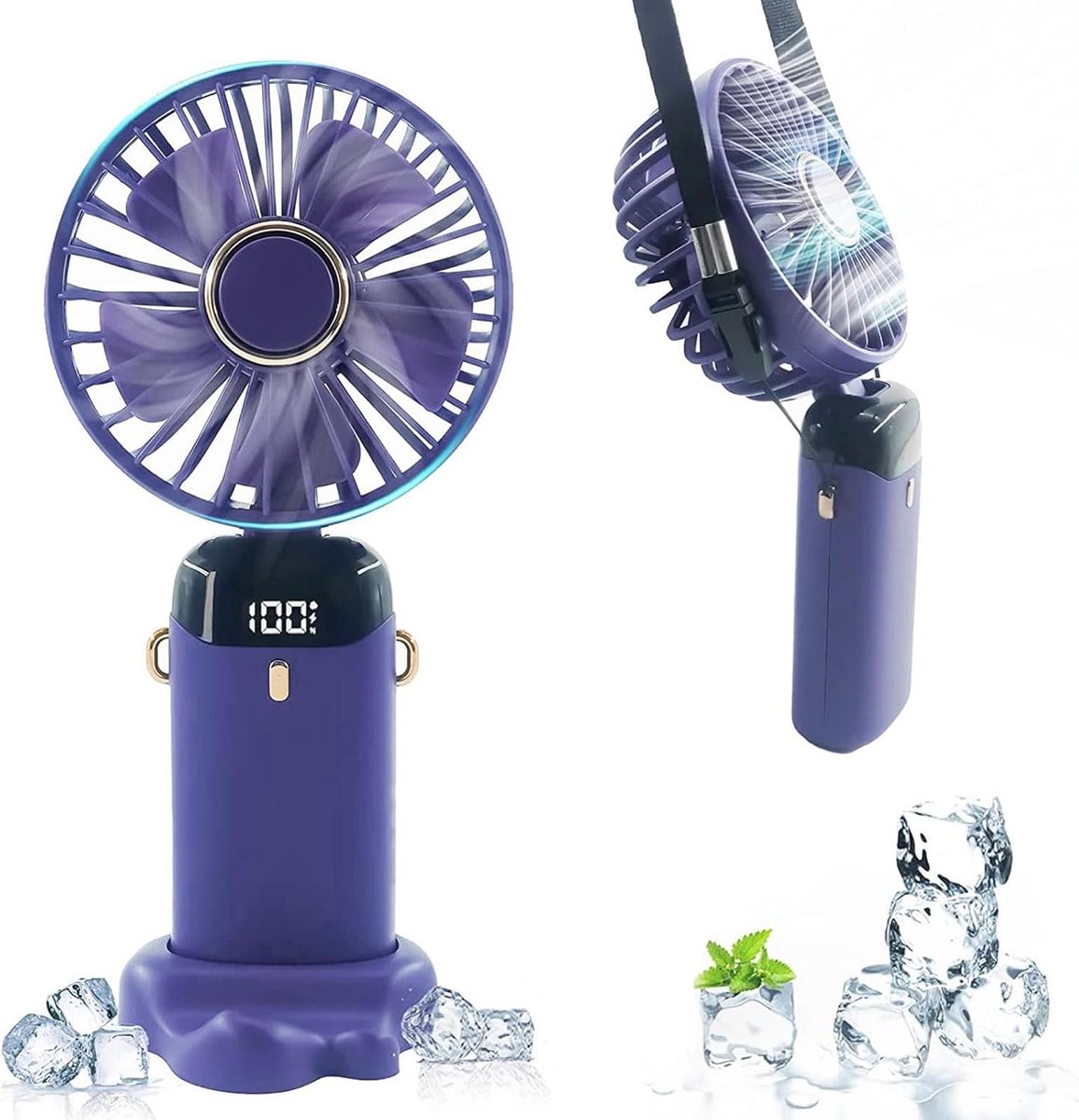Opvouwbare Handventilator - Persoonlijke Koeler - Overal Koel Blijven - Stille Werking Digitaal Display - 3000mAh Batterij - Violet