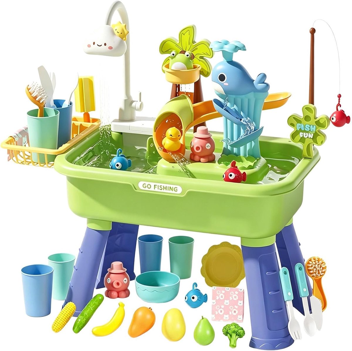 Kinderen Watertafel - Waterspeeltafel Pomp - Buiten Spelen - Elektrische Waterval - 54x29x53cm - Groen