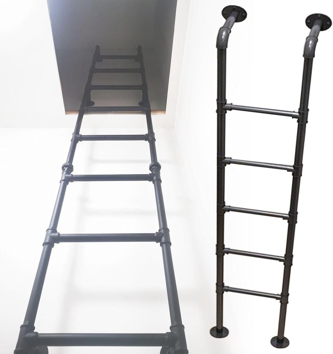 Vluchtladder Metaal - Hangende Ladder - Veilige Toegang Creëren - Ruimtebesparend Ontwerp - Aanpasbare Hoogte - Zwart