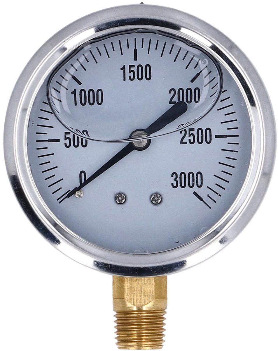 Dailygoods- Manometer 2,5 Inch Wijzerplaat - Vloeistofgevuld - Drukmeter 0-3000psi - Roestvrij Staal - Compatibel met Regulatoren - Lichtgewicht
