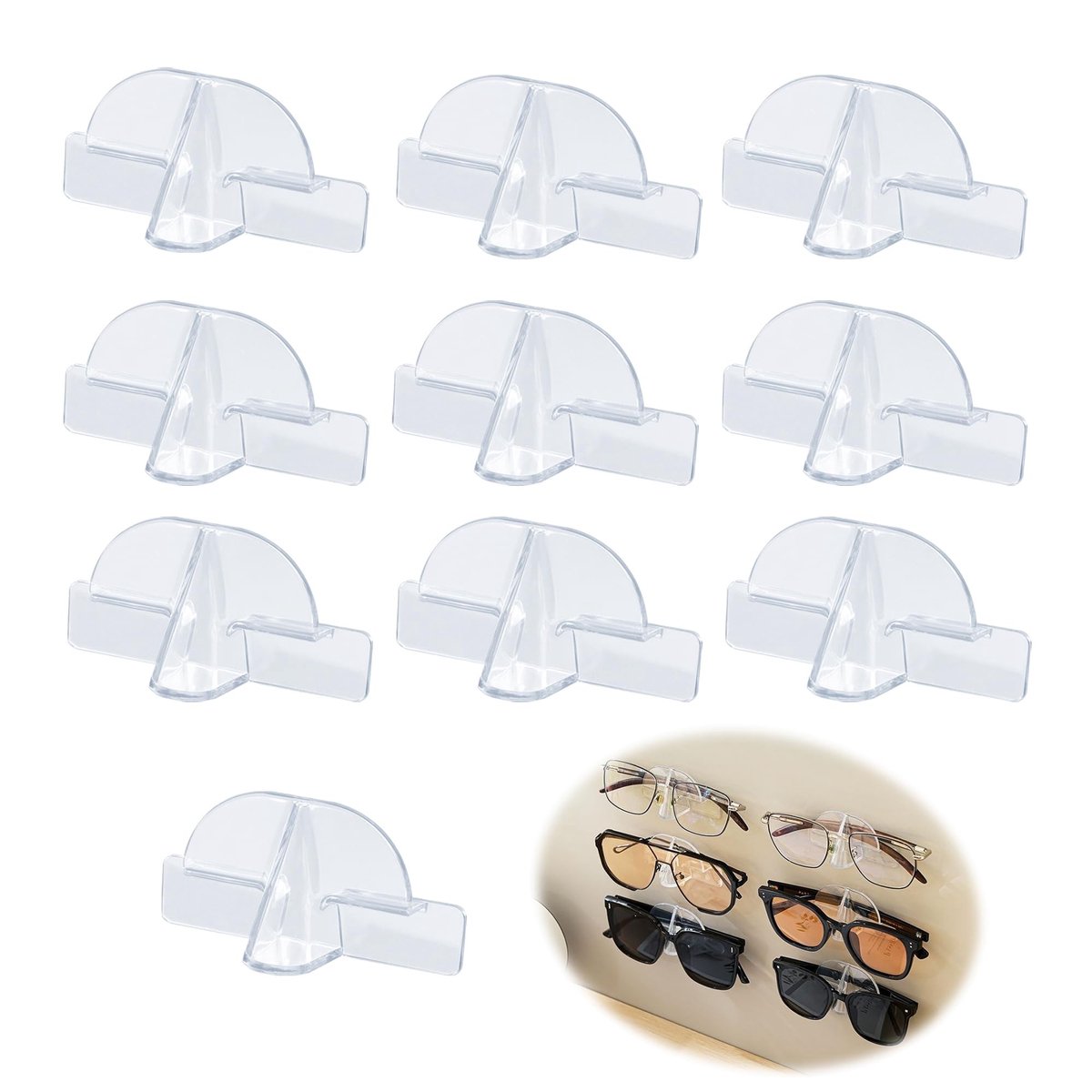 Dailygoods- Zonnebrilhouder Duurzaam - Brillenhouder voor Auto - Wandgemonteerde Glashouder - Opbergruimte Bureau - Displaystandaard Brillen - Transparant Acryl - Brilhouder
