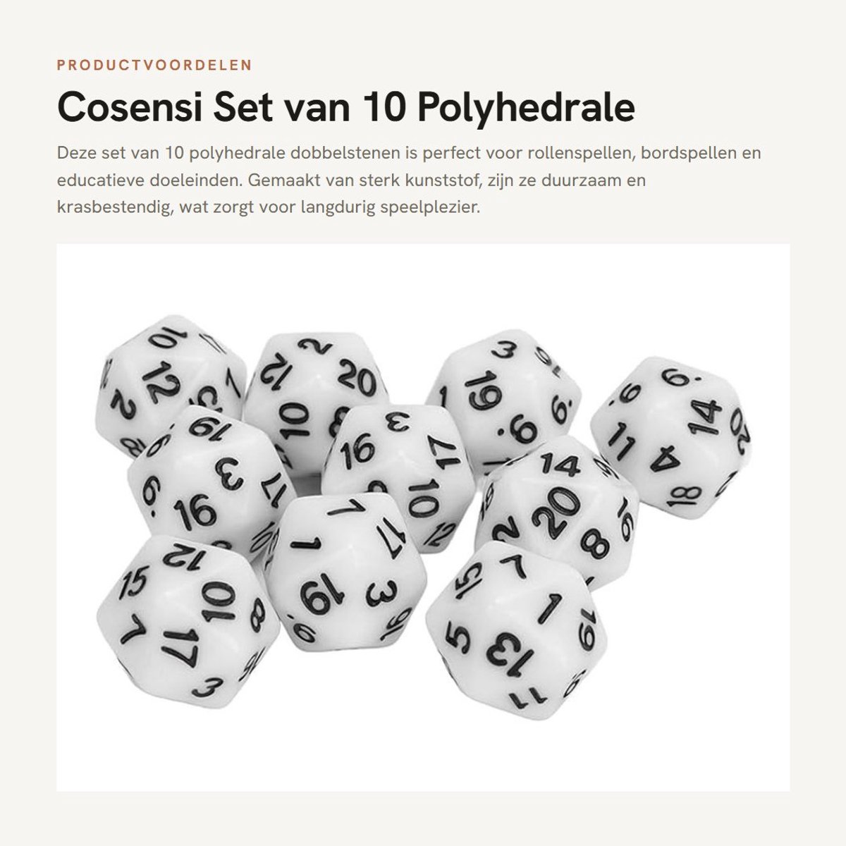 Dailygoods- Dobbelset 10 Stuks - Polyedrale Dobbelstenen - Kunststof - Duurzaam - Krasbestendig - Voor Bordspellen/Wiskunde