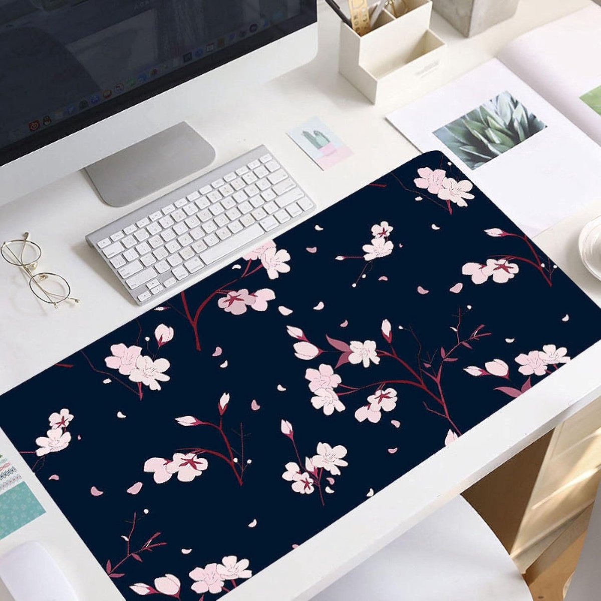 Muismat - Bureauonderlegger - Desktop Decoratie - Zachte Stof - 90x40cm - Bloemenprint