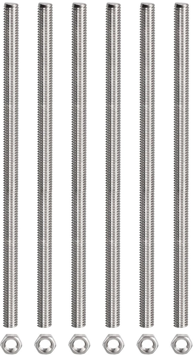 Dailygoods- Schroefdraadstang compleet - Schroefdraadschroeven - Roestvrij staal - M5 x 200 mm - 6 stuks - Corrosiebestendig - Schroef