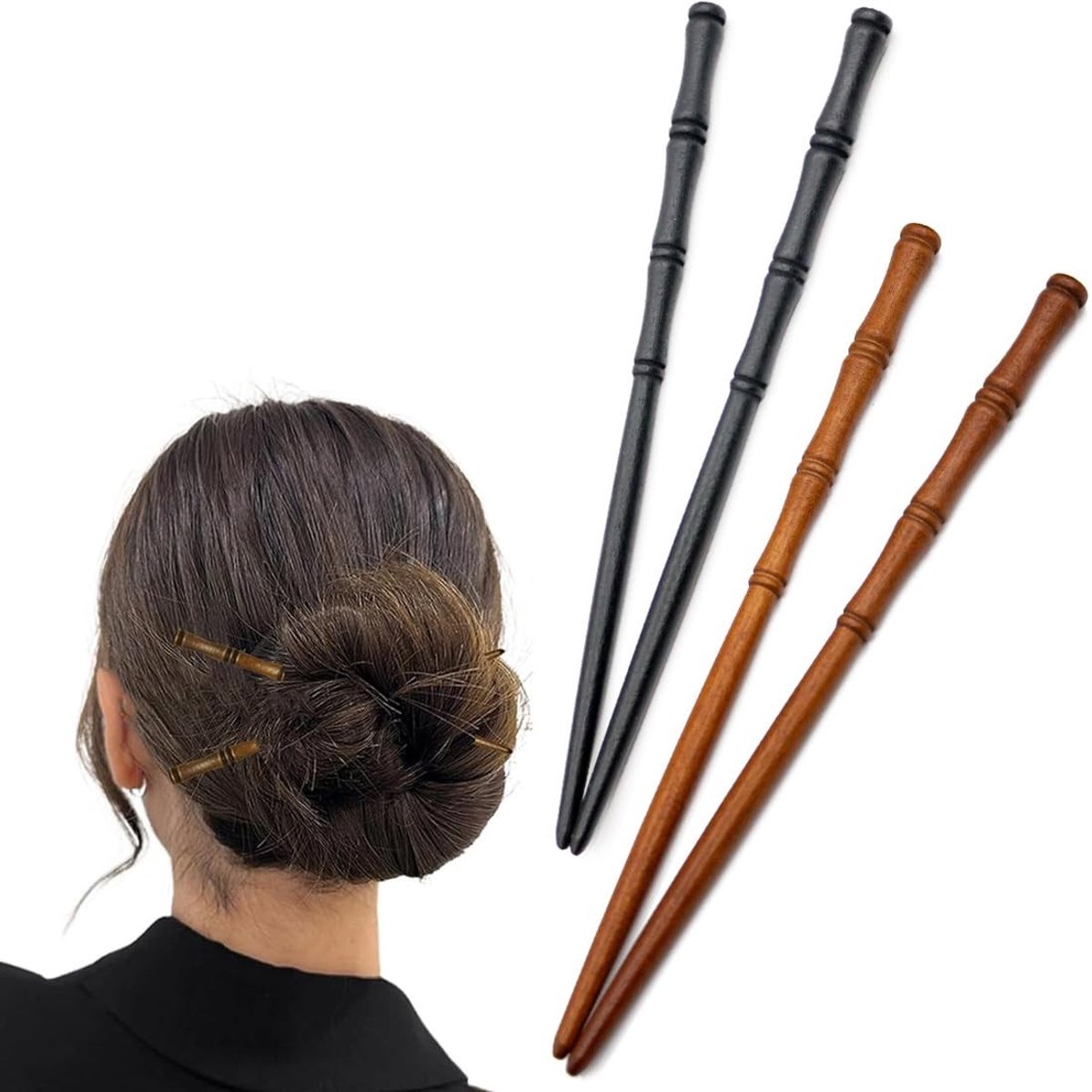 Dailygoods- Haarspelden 4 Stuks - Houten Haarspelden - Bamboe Golfdesign - Geschikt voor Vrouwen - Lichtgewicht - Hoogwaardig Materiaal - Haaraccessoires