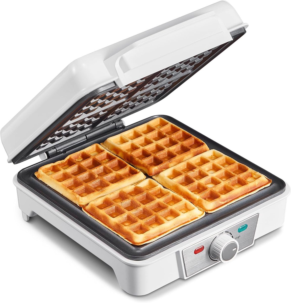 Belgisch wafelijzer - Apparaat voor wafels - Lekkere wafels bakken - 5 bruiningsniveaus - 4 grote wafels - Wit