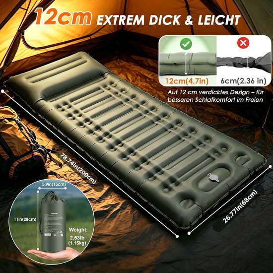 Slaapmat Zelfopblazend - Campingmatras Opblaasbaar - Campingbed - 1 persoon - Backpack Bed van Merkloos — afbeelding 2