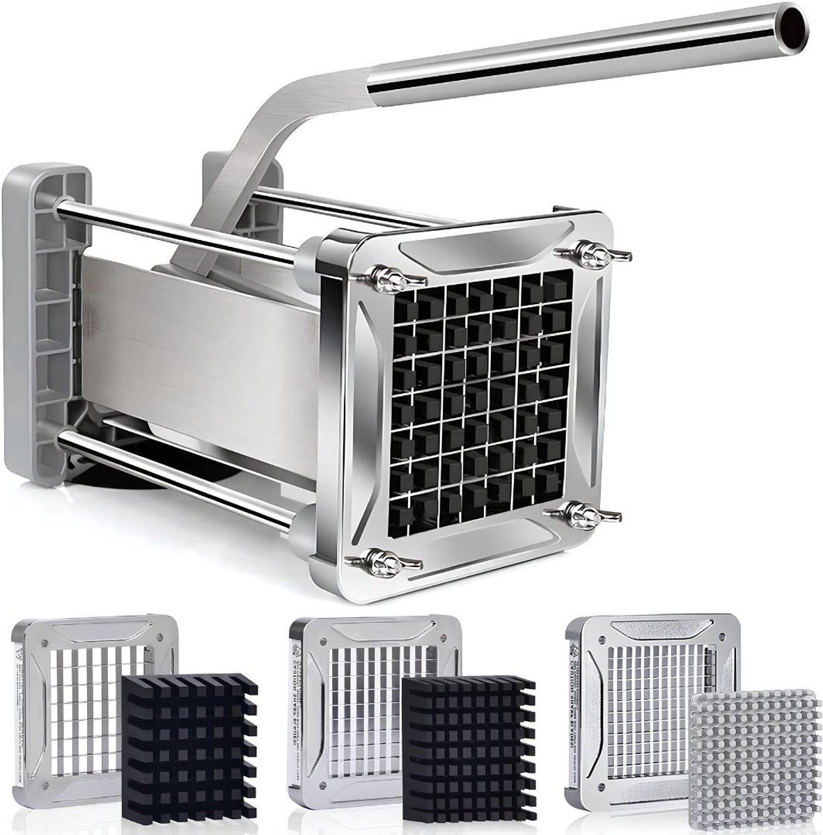 KAD® Frietsnijder - Handmatige Aardappelsnijder voor Friet en Patat - RVS Frietsnijder - Zilver - 24cm x 13cm x 14cm