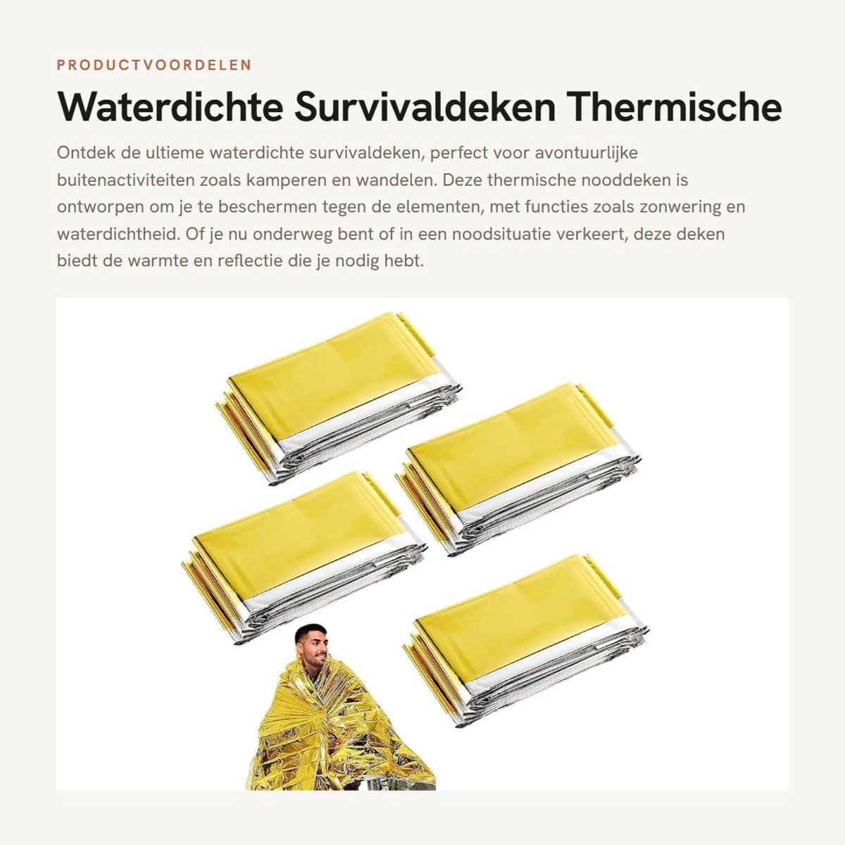 Dailygoods- Nooddeken Waterdicht - Draagbare Isolatiedeken - Thermische Deken - Opvouwbaar - Lichtgewicht - 160 x 210 cm - Reddingsdeken