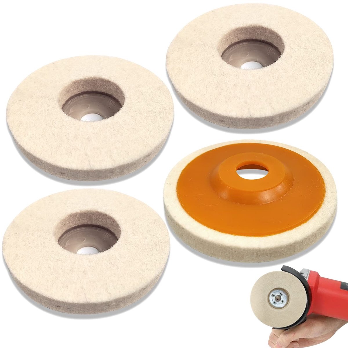 Dailygoods- Polijstschijf 125 mm - Wolvilt Polijstpad - 4 Stuks - Schurend Slijpgereedschap - Geschikt voor Haakse Slijper - Duurzaam en Stevig