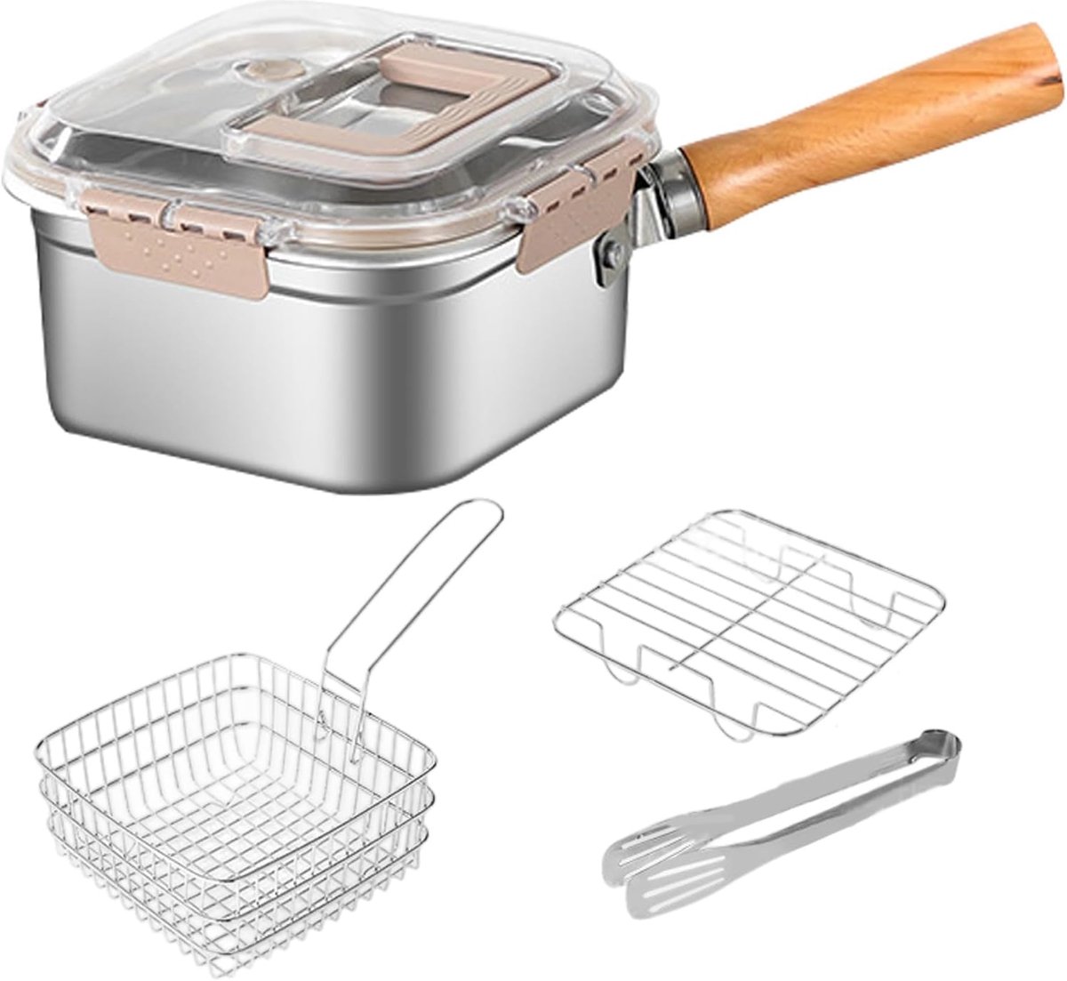 Frituurmand Friteuse mand Multifunctioneel Koken Hittebestendige Handgreep 24 x 15 x 24 cm Zilver