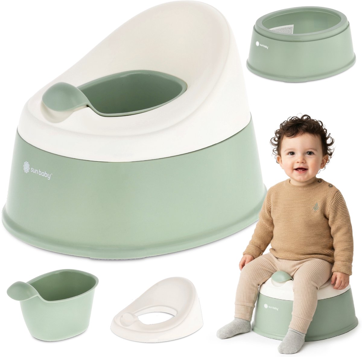 sun baby Potje NESTPOT - 18-36 maanden - antislipvoeten, ergonomische rugleuning, verwijderbare inzet, kunststof, tot 15 kg - Groen-Wit
