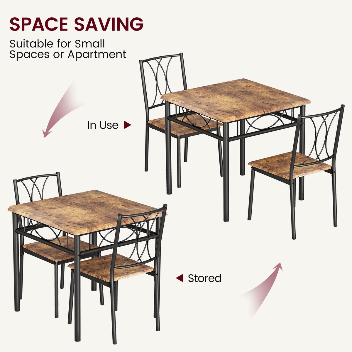 Eettafel Set - 74x74x76cm - Vierkante Tafel met 2 MDF-Stoelen - Voor 2 Personen - Geschikt voor Woonkamer Eetkamer of Appartement - Bruin – foto 8
