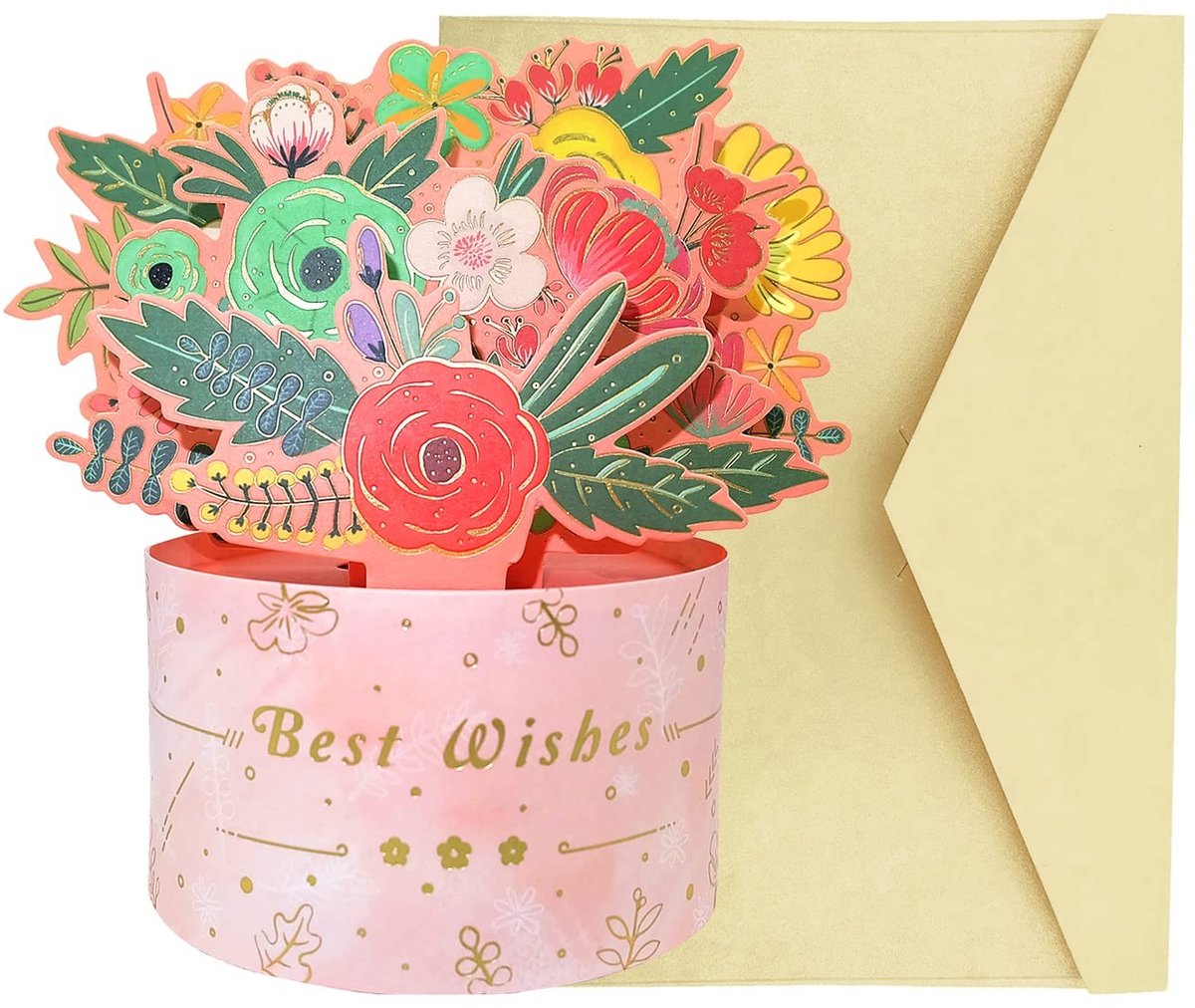 Dailygoods- Wenskaart 3D Pop Up - Bloemen/Bloemmand - Verjaardag/Feestdagen - Hoogwaardig Kaartpapier - Inclusief Envelop - Ruimte voor Wensen - Pop-up Kaart