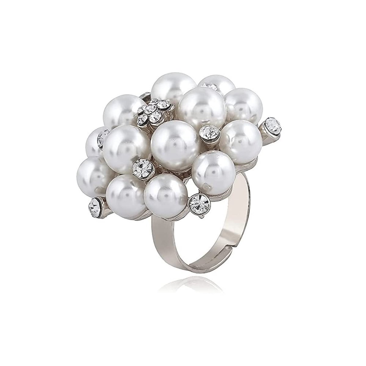 Dailygoods- Trouwring Vintage - CZ Kristal/Parel - Verstelbare Band - Hypoallergeen - Comfortabele Pasvorm - Ideaal Cadeau - Sieraad