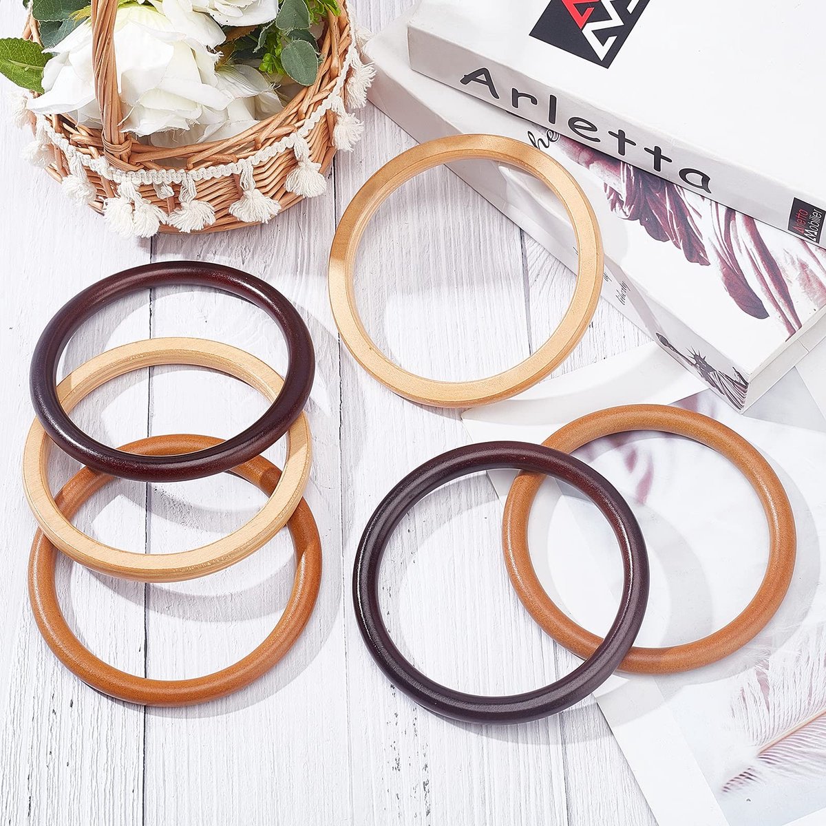 Dailygoods- Handgrepen Houten Ronde - 6 Stuks - Vervangende Handvatten - DIY Handtassen - Portemonnee Accessoire - 135x12mm - Handtas
