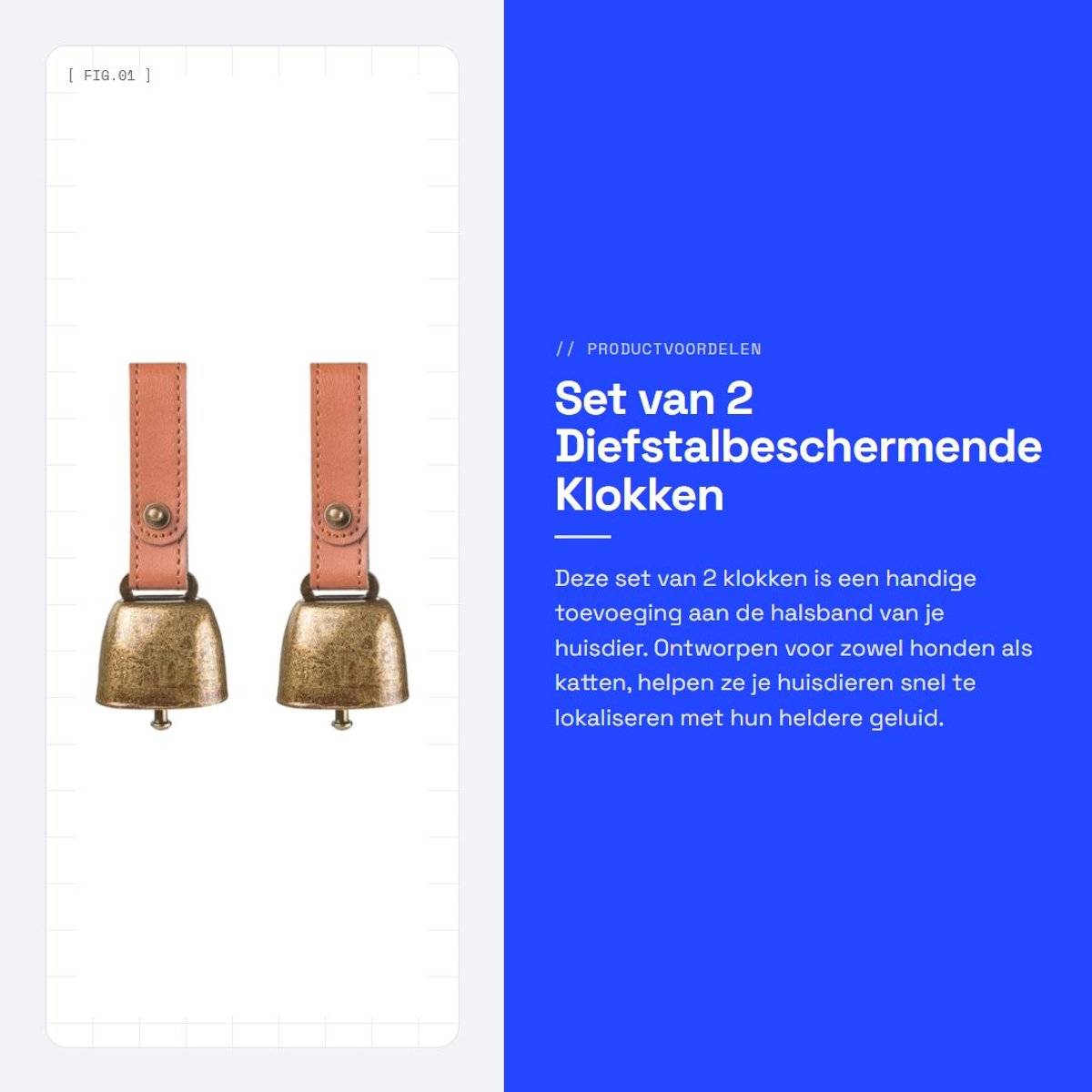 Dailygoods- Hondenhalsband Diefstalbescherming - 2 Stuks Klokken - Knoopband van Leer - Hoogwaardig Ijzer - Eenvoudig Ontwerp - Robuust en Duurzaam - Halsband