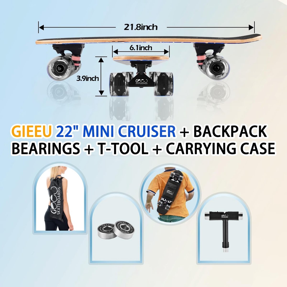 Dailygoods- Skateboard 9-laags esdoorn - Knipperende Wielen - Geschikt voor Kinderen/Volwassenen - Slagvast - Draagvermogen tot 100 kg - Inclusief Schroevendraaier - Skateboard Voor Beginners