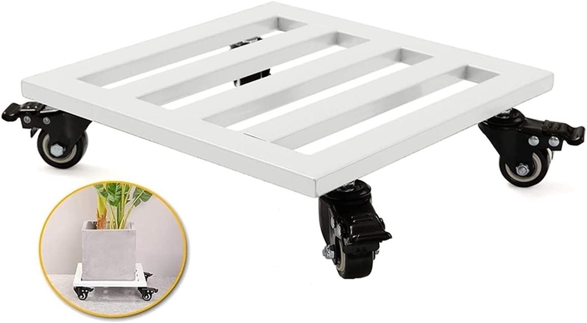 Plantenbak Caddy - Verrijdbare Onderzetter - Planten Verplaatsen - 360 Graden Wielen - 45 Cm - Wit