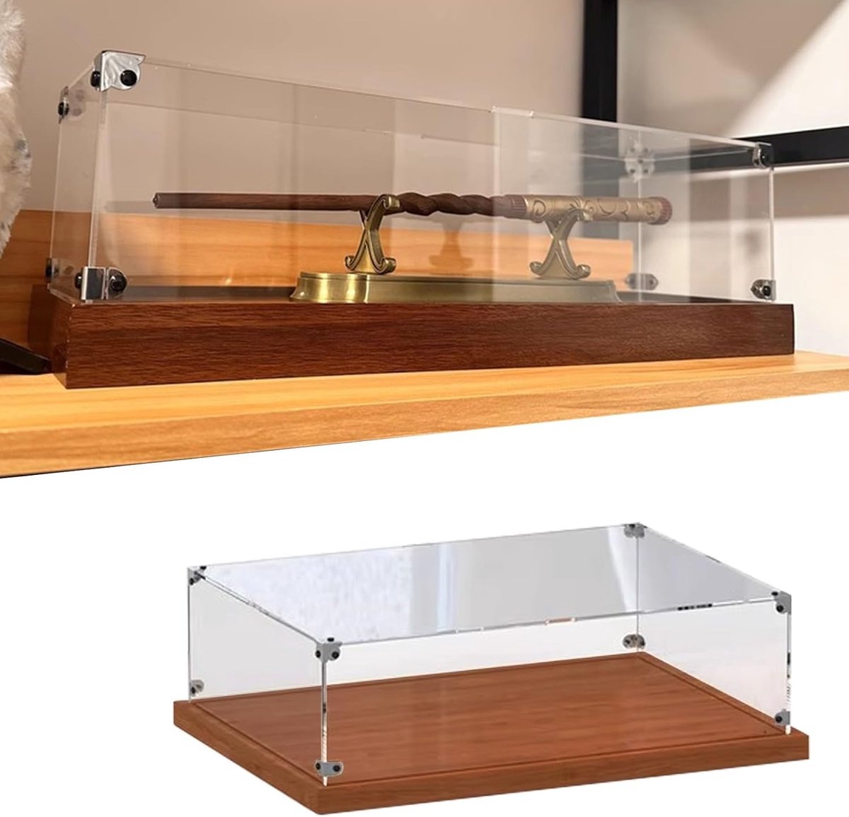 Acryl Vitrine - Stofdichte Doos - Verzamelingen Tonen - Met Houten Basis - 55 x 25 x 25 cm - Transparant