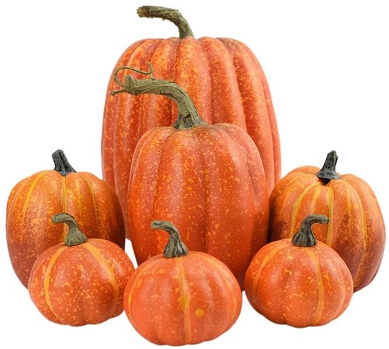 Dailygoods- Kunstmatige Pompoenen Set 7 Stuks - Nep Schuim Pompoenen - Herfst Decoratie - Halloween Decoratie - Woondecoratie - Hoogwaardig Materiaal - Neppompoenen