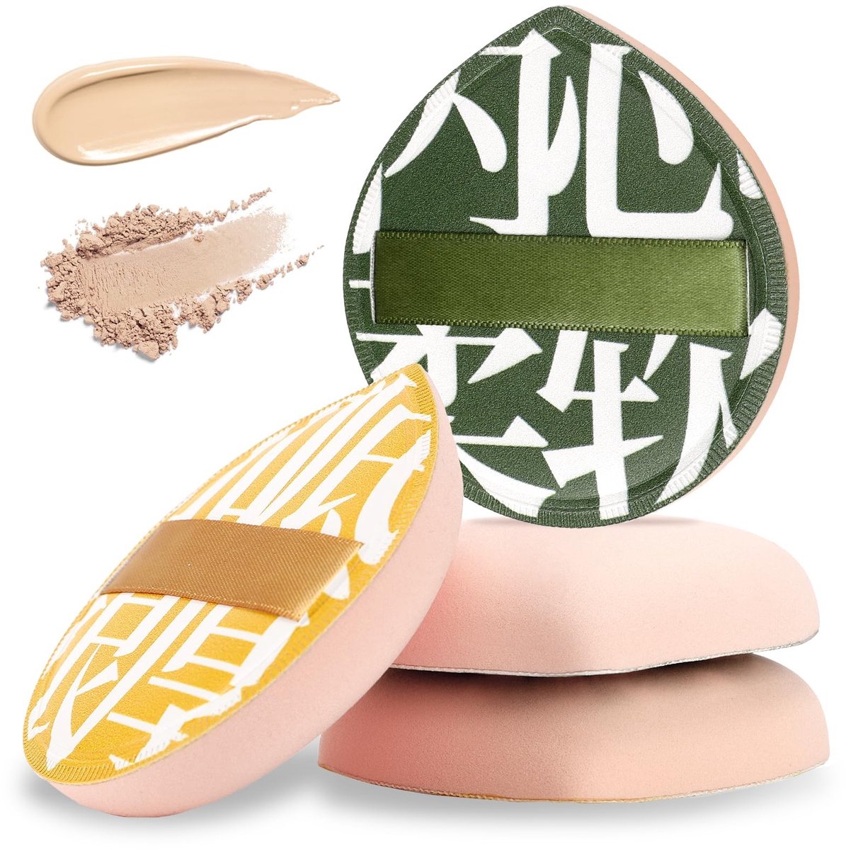 Dailygoods- Make-up Spons 4 Stuks - Koreaanse Make-up Puff - Voor Foundation/Concealer - Donsje/Spons - Groen/Geel - Bevochtigen voor Natuurlijke Afwerking - Make-up Applicator