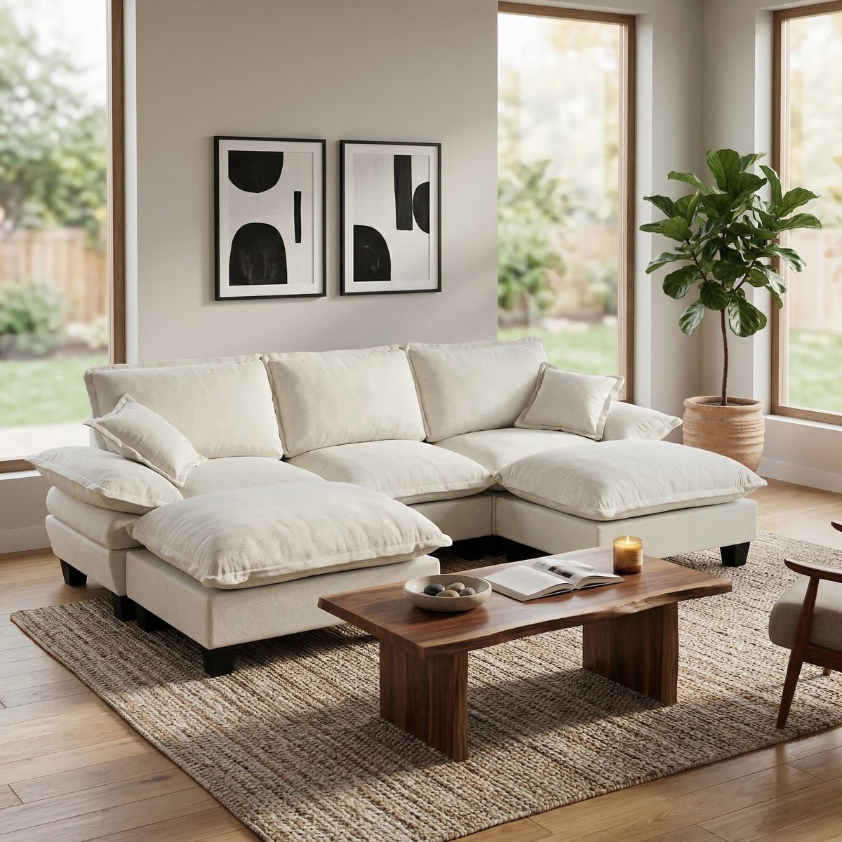 MIVRAY Hoekbank 263x151x90 cm - Modulaire U-Vorm Met Verplaatsbare Ottomanen - Woonkamer E