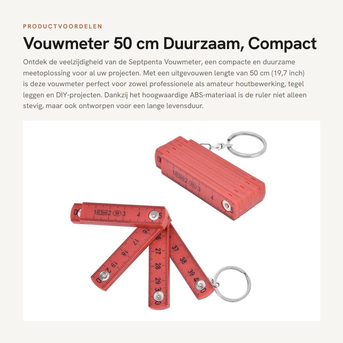 Dailygoods- Vouwmeter 50 cm - Opvouwbaar - Duurzaam - Compact - Voor timmerwerk - Praktisch hulpmiddel - 10-voudig opvouwbaar - Meetlat