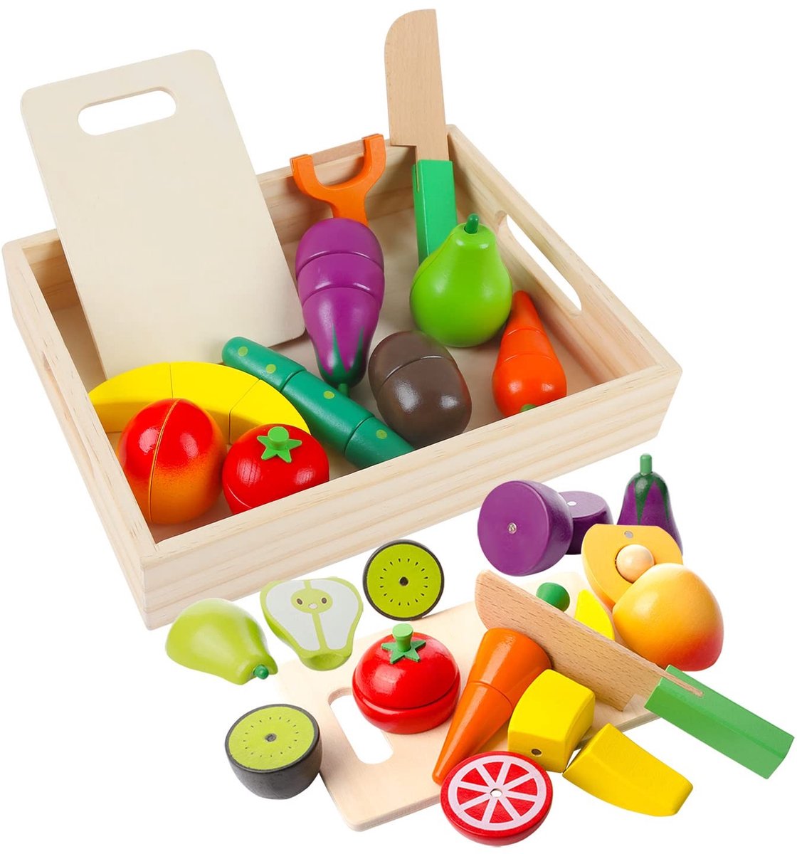 Dailygoods- Keukenspeelgoed Houten Set - Magnetisch Fruit/Groente - Duurzaam/BPA-vrij - Kleurherkenning - Voor Kleuters - Perfect Cadeau - Speelkeuken