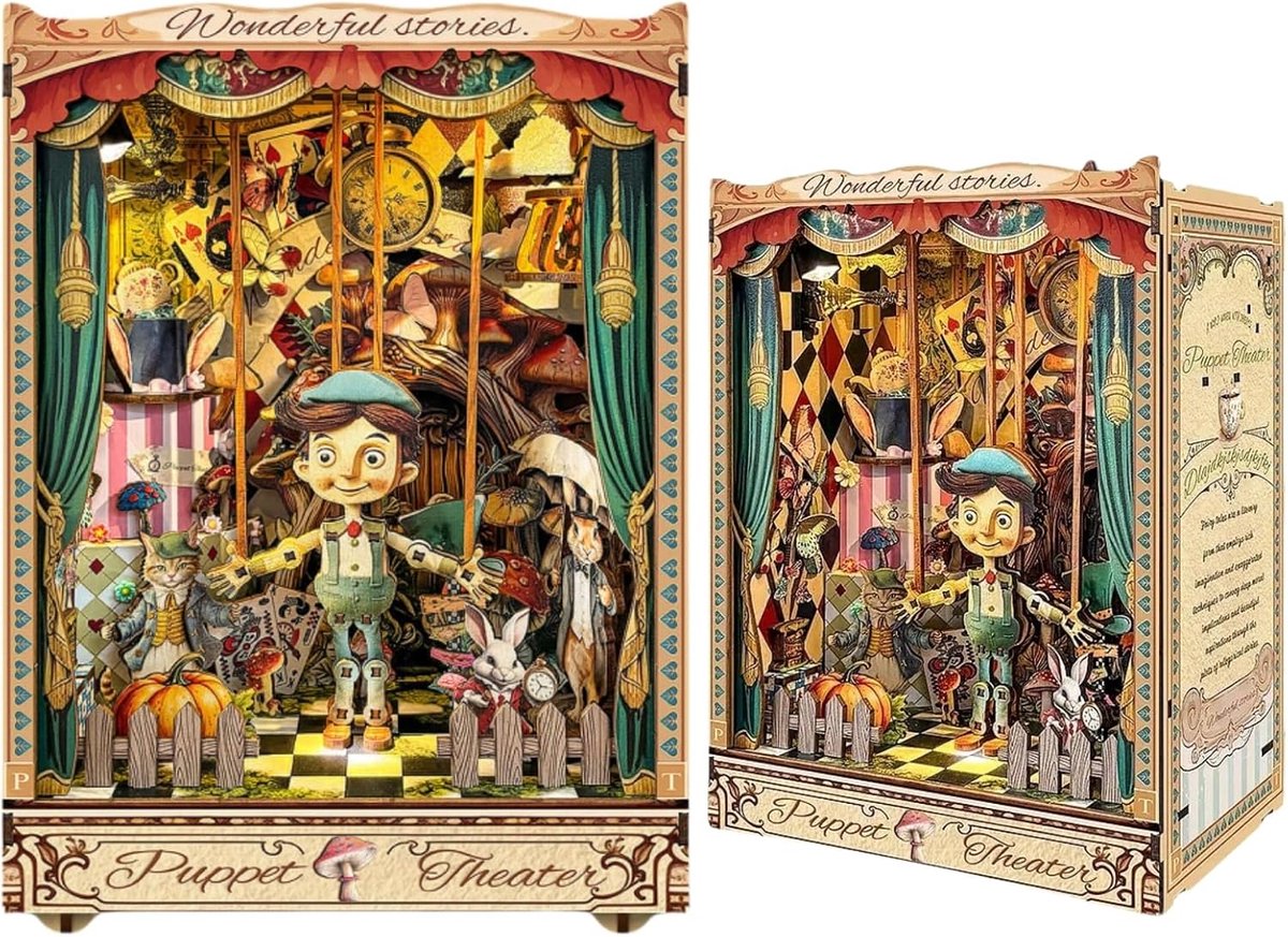 Boekenhoekje Kit - 3D Puzzel - Boekenplank Decoratie - Interactieve Marionet - Vintage Stijl - Multicolor
