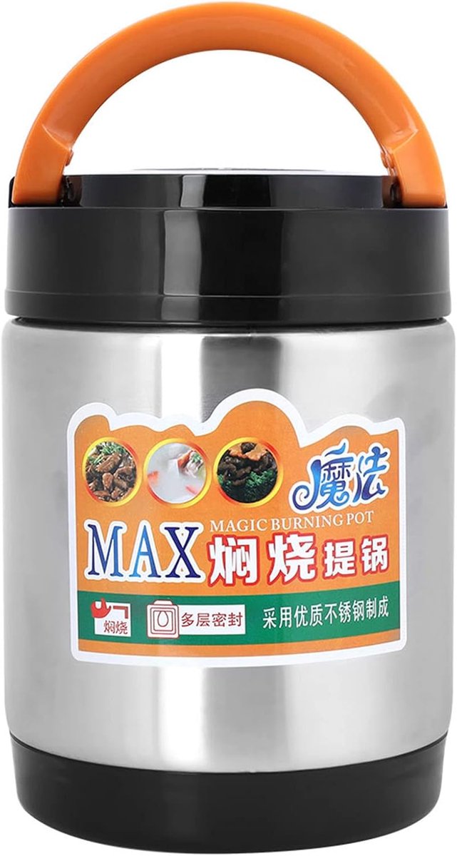 Thermos Lunchbox Voedselcontainer Warme Maaltijden Meenemen Drielaags Isolatie 1800ml Zilver
