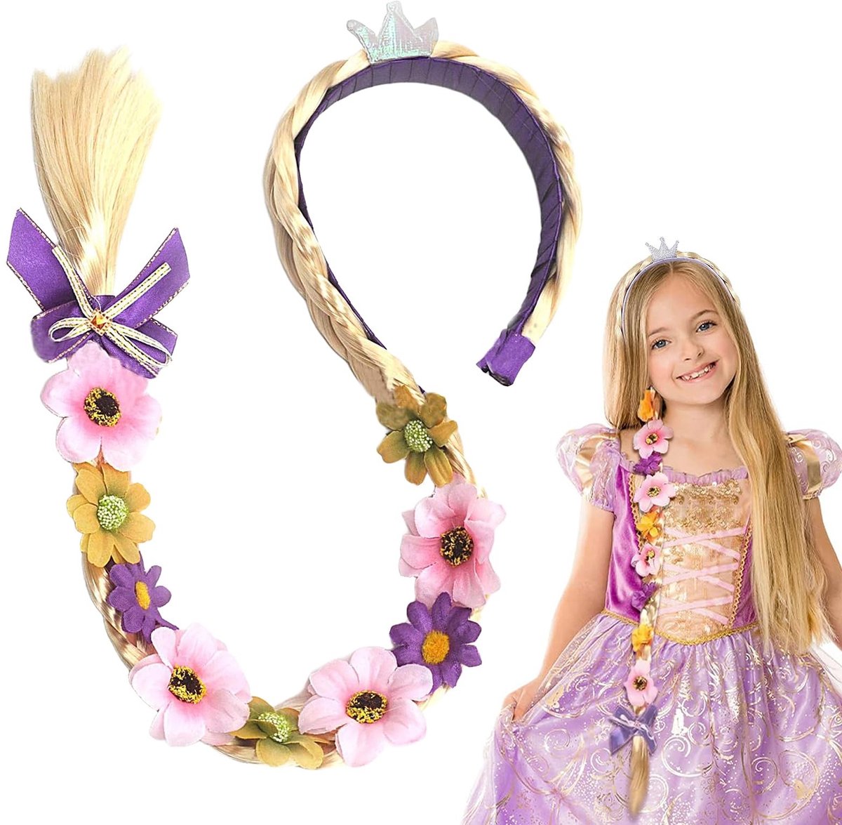 Dailygoods - Gevlochten Prinses Pruik voor Meisjes - Perfect voor Cosplay en Feestjes