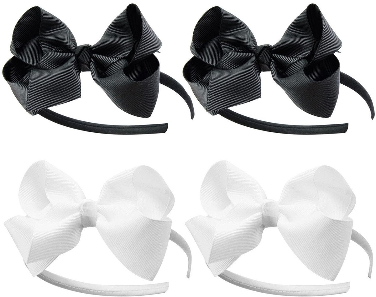 Dailygoods- Haarband Kinderen - 4 Stuks - Zacht Polyester - Decoratieve Vlinder - Zwart/Wit - Geschikt Voor Alle Kapsels - Haaraccessoires
