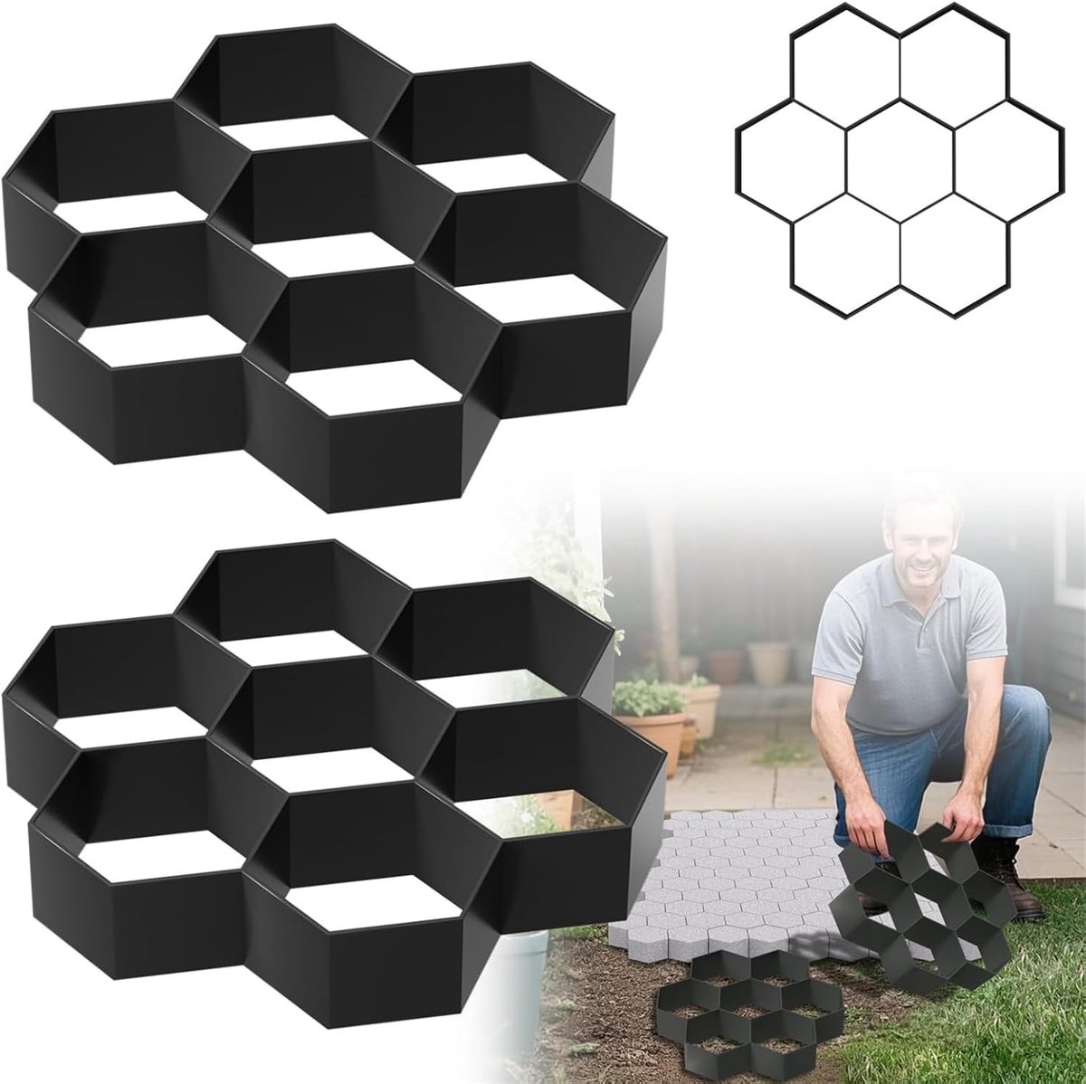 Betonvorm Tuinpad - Doe-het-zelf Vorm - Pad Aanleggen - Herbruikbaar Ontwerp - 29 x 28 x 44 cm - Zwart