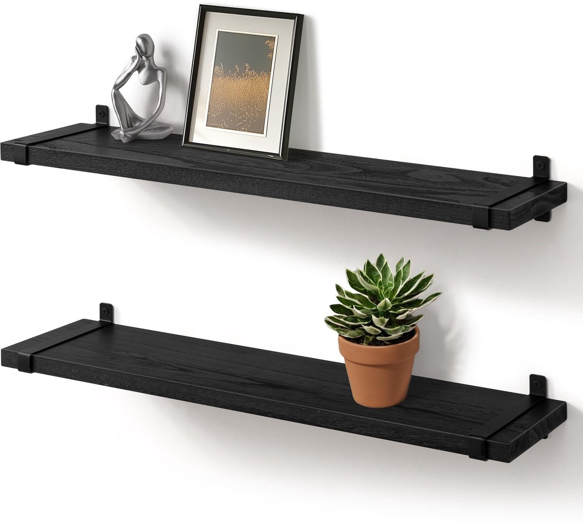Dailygoods- Zwevende Planken Set van 2 - Wandplanken Hout - Zwarte Wandplanken - Wandrek -