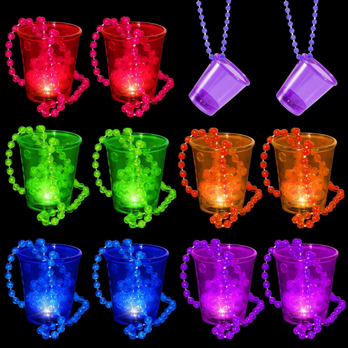Dailygoods- LED-Borrelglazen 10 Stuks - Lichtgevende Feestbekers - Ketting voor Omhangen - Decoratie voor Verjaardagsfeesten - Cadeau voor Vrijgezellenfeest - Kleurrijk Ontwerp